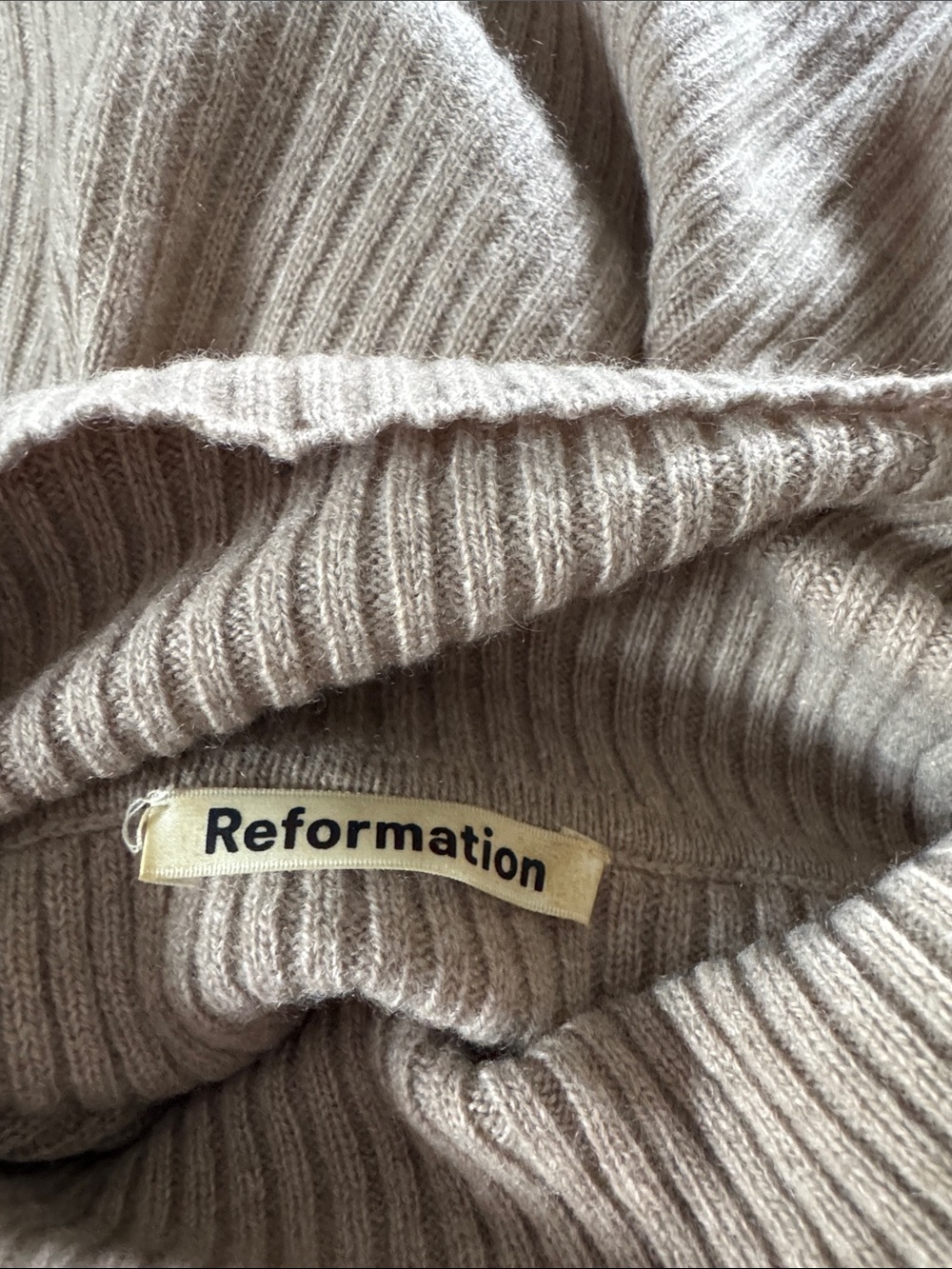 Reformation Ribbed Turtleneck Sweater in Soft Beige